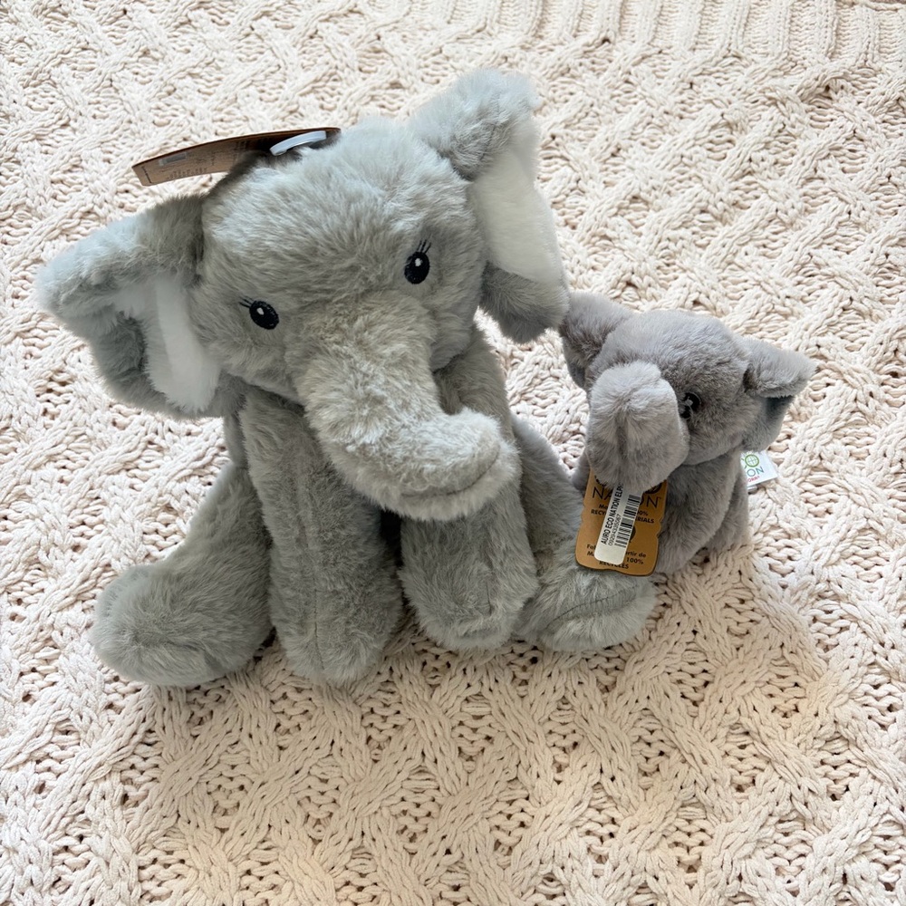 NWT Set of 2 Elephant Plush Toys - Baby Shower Gift - Elephant Stuffed Animals